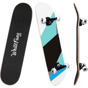 WhiteFang Skateboards for Beginners, Complete Skateboard 31 x 7.88, 7 Layer Canadian Maple Double Kick Concave Standard and Tricks Skateboards for Kids and Beginners