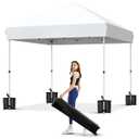 Garvee 10x10 Pop Up Canopy, Beach Ten with One Push Setup, Reinforced Frame, Outdoor Easy Up Canopy Tent with Portable Roller Bag, 3 Adjustable Height, Sandbags, Silver Coated Top, White