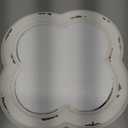 Vintage Small Scalloped Wall Mirror Decorative 8.9 inch, Hanging Distressed White Rustic Quatrefoil Wooden Mirrors for Wall Decor Living Room, Farmhouse Clover Shape Floral Mirror