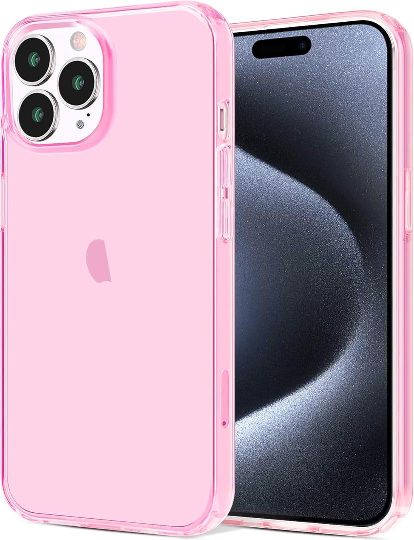 JJGoo Compatible with iPhone 15 Pro Case Clear, Soft Clear Fiexible TPU Phone Cases, Shockproof Transparent Bumper Cover Slim Thin Phone Case, Translucent Pink