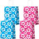 Selivaia 16 PCS Hibiscus Party Favor Hawaiian Themed Paper Bag with Handles Summer Tropical Gift Tiki Luau Treat Hawaii Goodie Bags Kids Birthday Party Supplies
