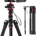 NEEWER Basics Camera Tripod Monopod, 77" Compact Lightweight Travel DSLR Video Stand, 360 Ball Head, Arca Type QR Plate, Reversible Legs & Inverted Central Axis, 13lb Max Load, TP08