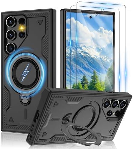 Gritup for Samsung Galaxy [S23 Ultra / S22 Ultra] Case 丨Compatible with Mag-Safe, Military-Grade Drop Protection, Rotating Metal Kickstand + 2X HD Screen Protectors,Black