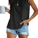 Women's Summer Sleeveless Tank Top Loose Fit Casual Crew Neck T Shirts Basic Tee Tops Black, Medium
