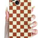 Skyseaco Compatible with iPhone 14 Case Cute Checkerboard Checkered Pattern Design Soft Slim TPU Phone Case Shockproof Full Camera Protection for Women Girls - Yellow&Brown