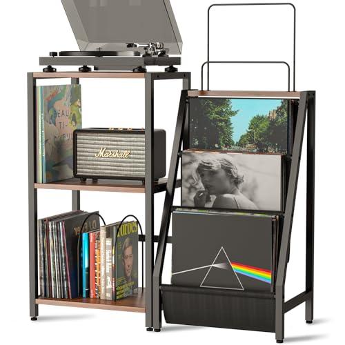SecuMake Record Player Stand | 3-Tier Record Player Table With Detachable Vinyl Record Storage Now Playing Stand | Large Capacity Turntable Stand for Living Room Bedroom