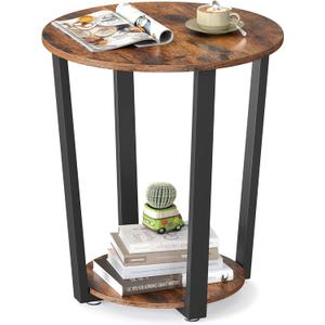 VASAGLE Round Side End Table, 2-Tier Accent Bedside Table with Storage Shelf, Easy Assembly, Nightstand for Small Spaces, Living Room, Bedroom, Rustic Brown and Ink Black ULET57X