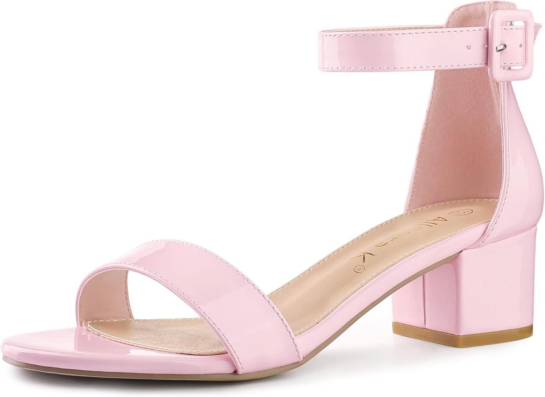 Allegra K Women's Block Low Heels Ankle Strap Sandals (Pink)