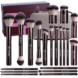 Professional Makeup Brushes BS-MALL With Travel Case - Kabuki Brush Eyeshadow Brush, Concealer Brush, Blush Brush Bronzer & Foundation Brush 20 Pcs, Labeled Daily Use & Versatile Occasions Gift Box