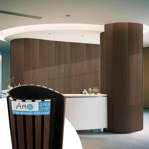 Art3d 2-Pack Acoustic Wood Slat Wall Panel with Roll-Flat Design - 95.3 x 23.8 Inch Sound Absorbing Panels for Living Room Columns Corridor Curved Wall Decor, Walnut
