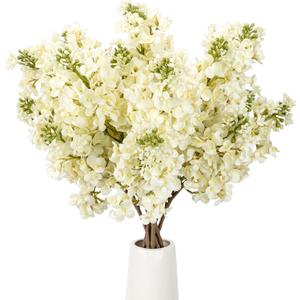 4PCS 25.6inch Lilac Artificial Flowers White Fake Delphinium Long Stem Silk Real Touch Flower Faux Lilac Floral Arrangement for Tall Vase Table Centerpieces Wedding Garden Home DecorationWhite