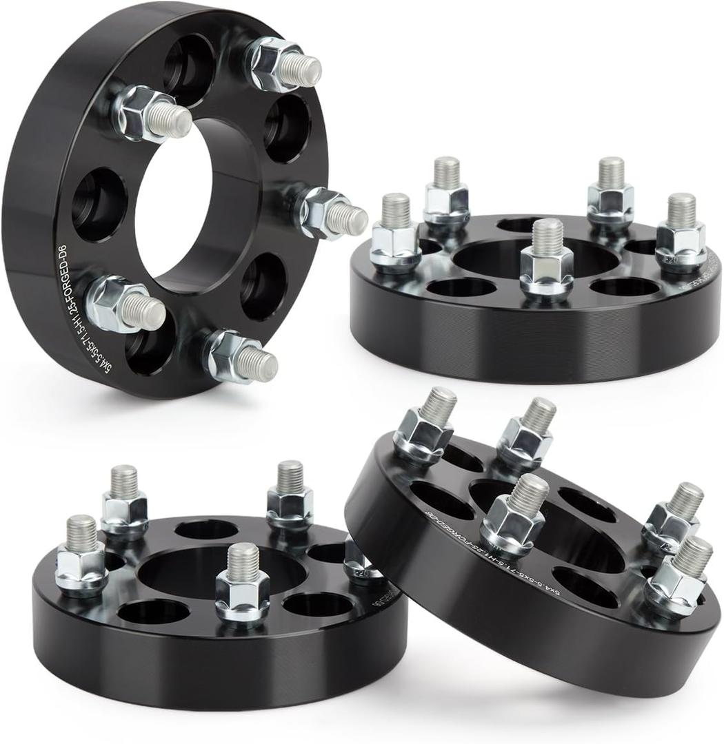 KSP 5x4.5 to 5x5 Wheel Adapters for JK JKU WK WJ XK Wheels on TJ YJ KK SJ XJ MJ KJ ZJ Vehicles, 1.25" 5x114.3mm to 5x127mm Forged Wheel Spacers 71.5mm Bore with 1/2-20 Thread Studs, Black 4Pcs