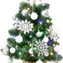 HOYECHI 24" Mini Christmas Tree - Small Tabletop Artificial Xmas Tree with Lights, Star Treetop, Ornaments Balls, DIY Christmas Decorations - Green & White