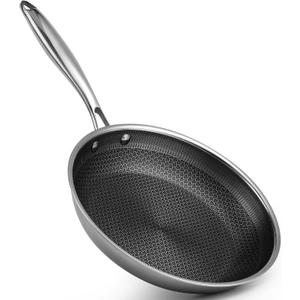 8 Inch Non Stick Frying Pan, Nonstick Hybrid Tri-ply Stainless Steel Chef's Fry Pan Ceramic Coating, PFOA-Free Non-Toxic Cookware, Dishwasher & Oven Safe, Induction Compatible All Cooktop