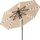 GarveeLife 10 ft Patio Umbrella with Solar Lights, 8 Ribs Outdoor Market Table Umbrella with 40 LED Lights & Tilt Crank for Pool, Deck, Backyard (Tan)