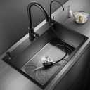 ARTLINE Black Kitchen Sink, Stainless Steel Single Bowl Sink, Drop In/Topmount Workstation Sink with Sliding Accessories, Farmhouse Workstation sink with Multiple Accessories (23.6 x 17.7in), RXZE031