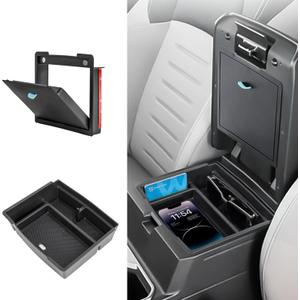 2PCS Center Console Organizer Tray Compatible with 2024 2025 Toyota Tacoma Armrest Hidden Storage Box ABS Plastic Interior Accessories