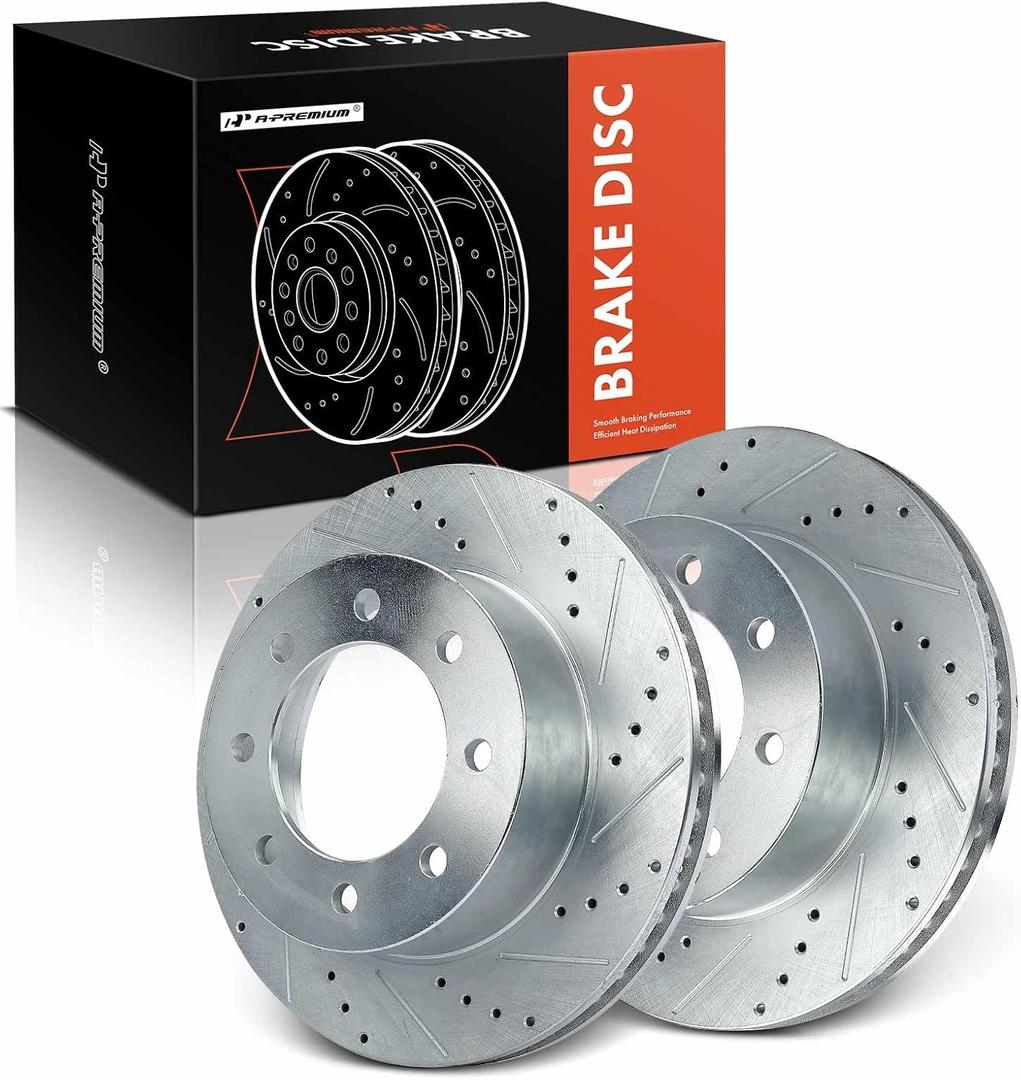 A-Premium 13.90 inch (353mm) Front Drilled and Slotted Disc Brake Rotors Compatible with Select Dodge Models - Ram 1500 2006-2008, Ram 2500/3500 2003-2008, 2-PC Set
