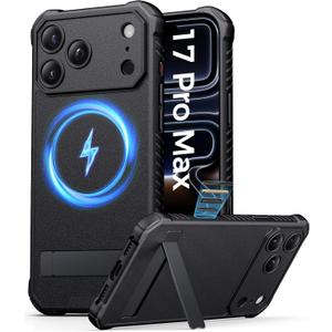 for iPhone 17 Pro Max Case with Stand, Compatible with MagSafe, Military Grade Shockproof, Full Camera Protection, Camera Control Button, Magnetic Phone Cover for iPhone 17 Promax 6.9", Black
