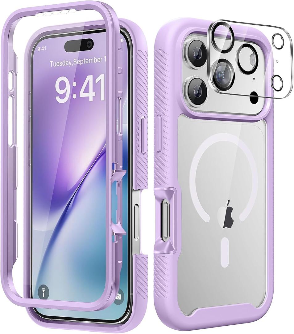 Magnetic for iPhone 17 Pro Max Case with Built-in Sensitive Screen Protector, Full-Body Dual Front& Back Protective Phone Case[Compatible with MagSafe] DropProof 17 ProMax Cover 6.9", Purple