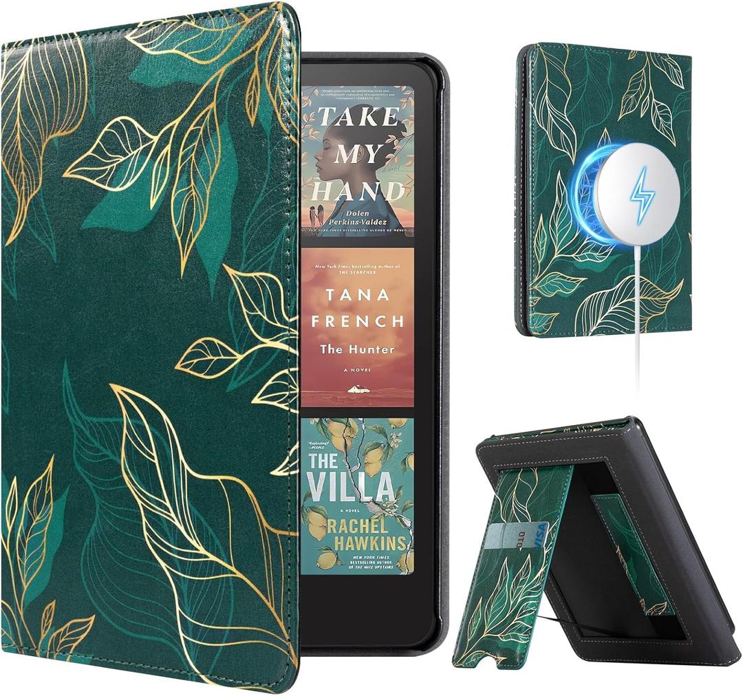 CoBak Case with Stand for Kindle Paperwhite -with Auto Sleep Wake, Card Slot, Hand Strap Feature - Fits Kindle Paperwhite 11th Generation 6.8" Signature Edition 2021 Released, Green Pattern