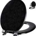 Angol Shiold Glitter Toilet Seat Molded Wood Round Toilet Seat with Quietly Close and Quick Release Hinges, Easy to Install also Easy to Clean (Round 16.5'', Black)
