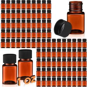 Tanlade 100 Pcs 1 oz Amber Plastic Cosmetic Jars with Lids Empty Leak Proof Container Refillable Cosmetic Jars Airtight for Cream, Lotion, Powder, Ointment, Beauty Products Travel Storage(Square)