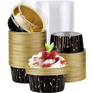 EUSOAR Foil Baking Ramekins, 100pcs 5oz 125ml Muffin Liners Creme Brulee Cups with Lids, Cupcake liners Baking Cups Aluminum Foil Cupcake Pudding Bake Cups Holders Pans Oven Safe