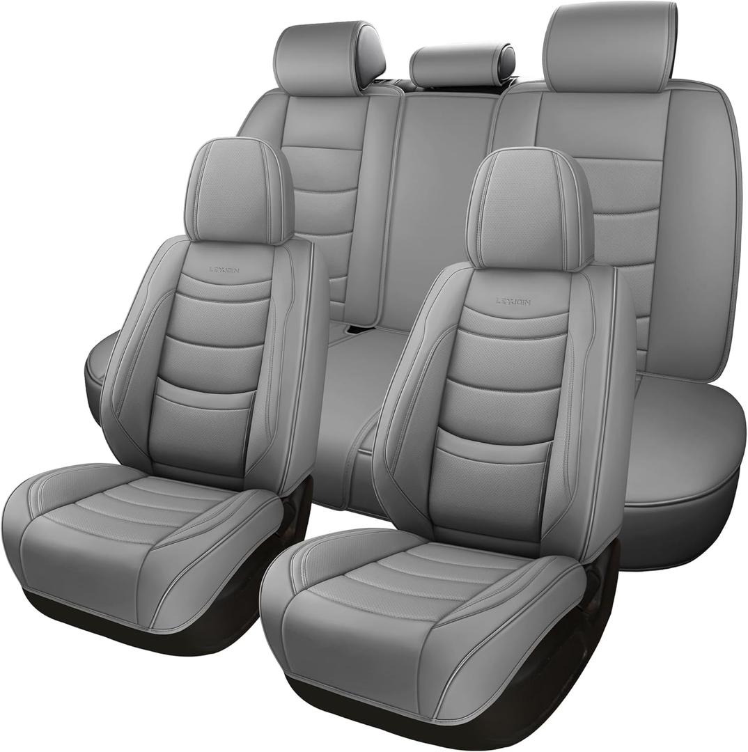 Full Coverage Faux Leather Car Seat Covers Universal Fit for Cars,Trucks,Sedans and SUVs with Waterproof Leatherette in Automotive Accessories(Grey, Full Set(5 Seats))