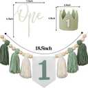 Wild One High Chair Banner First Birthday Decorations for Boy with Green 1st Birthday Hat Wild One Cake Topper