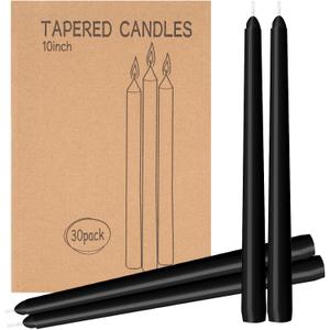 30 Pack Black Taper Candles - Taper Candles 10 Inch Dripless, Smokeless & Unscented - 8 Hours Long Burning - Ideal for Weddings, Dinner Parties, and Home Decor