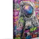 Graffiti Astronaut with DREAM Text Galaxy Visor Canvas Wall Art Framed Banksy Style Painting Prints Posters Artwork for Boys Room Space Themed Wall Decor 12x16 Inches