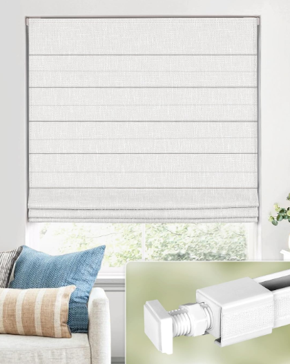 UNISHADES No Drill Cordless Roman Shades, Room Darkening, 27×64 in White
Cordless fabric shades with polyester material provide room darkening, easy installation without drilling