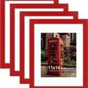 11x14 Picture Frame Set of 4, High Definition Real Glass, Display Pictures 8x10 with Mat or 11x14 Without Mat, Gallery Wall Hanging Photo Frames, Red