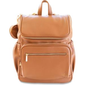 Leather Diaper Bag Backpack, Multi-Function, Anti-Theft, Waterproof, with Changing Pad, Stroller Straps, Pacifier Case, Light Brown Vegan Leather
