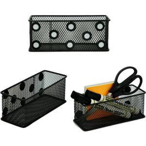 Neudeco Magnetic Locker Organizer and AccessoriesWire Mesh Magnetic Storage Basket ,Magnetic Holder for Dry Erase Markers,Strong Magnet Pen Holder for Fridge School,Pack 3 (Black)