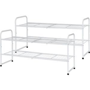 SUFAUY 2 Pack 2-Tier 33" Wide Shoe Rack, Shoe Shelf Storage Organizer for Entryway, Extra Large Capacity, Bedroom Footwear Organizer, Wire Grid, White