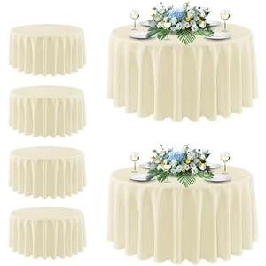 Sancua Round Tablecloth 108 Inch Diameter, 6 Pack - Circle Polyester Fabric Table Cloth for Wedding Party Reception Banquet Birthday, Washable Formal Table Cover (Fit 42-96 Inch Tables), Beige