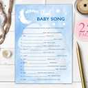 6 x Baby Shower Games, Over The Moon Baby Shower Decorations, Name That Baby Song Gender Reveal Games Cards For Baby Shower party, Gender Reveal Party, Set Of 25 Game Cards (C03)
