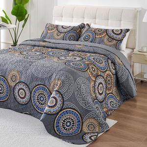 3 Pieces King Size Quilt Set Lightweight Summer Bedspread 98''x106'' Soft Microfiber Floral Coverlet Luxurious Warm Bed Cover for All Seasons Vintage Gray Bedding Set (1 Quilt, 2 Pillow Shams)