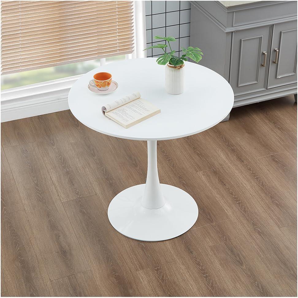 23.4" Tulip Dining Table, White, Perfect for 2-4 People, Mid-Century Modern Style, Round MDF Top with Sturdy Base for Dining Room, Living Room, Cafe (60cm)