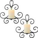 Wall Candle Sconces Set of 2, Triple Scroll Pattern Candle Sconces, Metal Wall Candle Holder for Home Decor, Living Room, Dining Room, Bedroom, Black, Gifts for Men Women Mom or Dad
