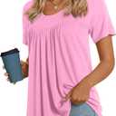 LONGYUAN Womens Tunic Tops 2025 Short Sleeve Shirts Summer Casual Tee Comfy Blouses (3X-Large, Pink)