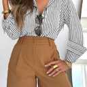 siliteelon Striped Button Down Shirts for Women Dress Shirts Long Sleeve Casual Collared Office Work Shirt with Pocket (XS)