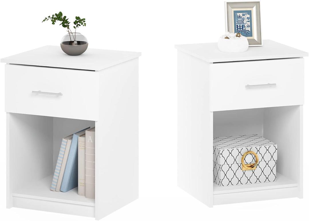 Furinno TIDUR Night Stand Set of 2, Modern Nightstand, White, Set of 2, Bar Handle
