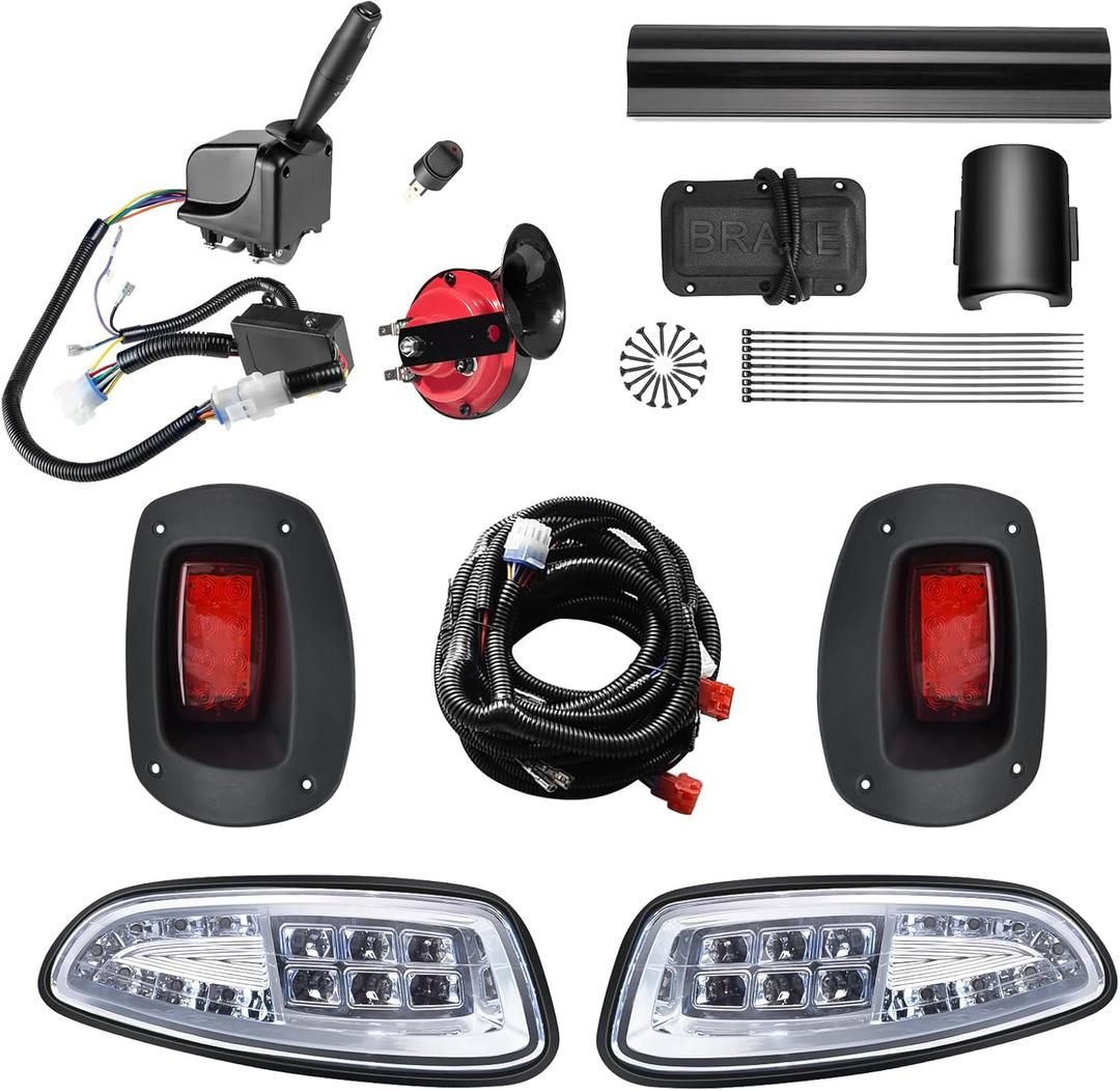 LED Deluxe Golf Cart Headlight Tail Light Fit for EZGO RXV 2008-2015 Gas & Electric, 12V Street Legal Golf Cart Lights Kit with Turn Signals Kits, Brake Lights, Horn
