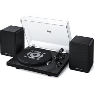 SoulBox S1 Vinyl Record Player with Stereo Speakers, Turntable with Built-in Preamp, S-Shaped Tonearm, 33/45 RPM - Black