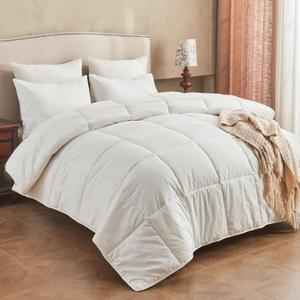 Hybrid Australian Wool Comforter Twin Size with 100% Organic Cotton, Hypoallergenic Luxury Duvet Insert with Tabs, Temperature Regulating All-Season Bedding, White