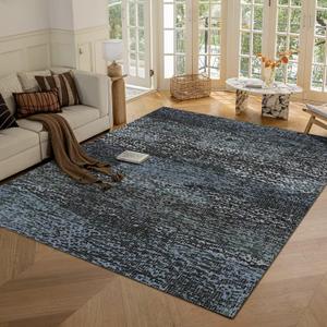 RUGSURE Washable Area Rug - 1/6 Thick - Stain & Water Resistant Non-Slip - Resistant Rug for Living Room, Bedroom, Nursery, Pet & Child Friendly, Vintage Charm Area Rugs (Dark Grey + Blue, 6' x 9')