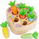 KMTJT Montessori Toys for 1 2 3 Year Old Toddlers, Rabbit Carrot Harvest Game Wooden Toys for 6-12 Months Baby Boys and Girls, Shape Sorting Matching 1st Birthday Easter Gifts for Babies 1-3 (Macron)